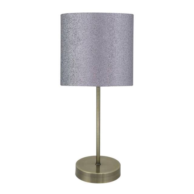 First Choice Lighting Antique Brass Stick Table Lamp with Grey Glitter Shade in Bronze - image 1