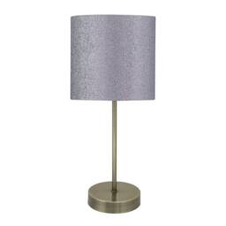 First Choice Lighting Antique Brass Stick Table Lamp with Grey Glitter Shade in Bronze - thumbnail 1