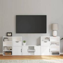 Berkfield Home 5 Piece TV Units with Storage ODDA White Solid Wood Pine - thumbnail 2