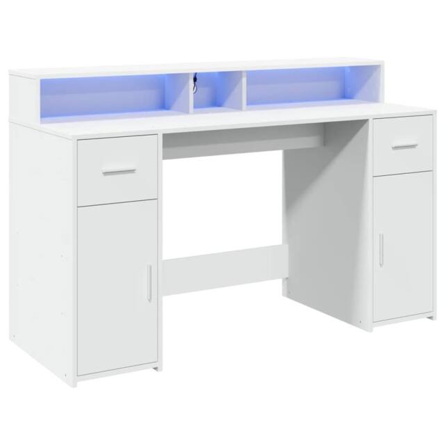 Berkfield Home Soft Desk with LED Lights White 140x55x91 cm Engineered Wood - Size: 140 x 55 x 91 cm - image 1
