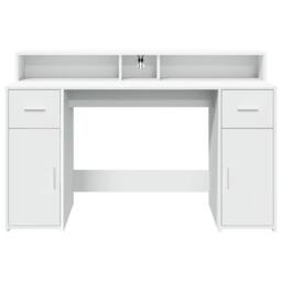 Berkfield Home Soft Desk with LED Lights White 140x55x91 cm Engineered Wood - Size: 140 x 55 x 91 cm - thumbnail 6