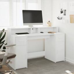 Berkfield Home Soft Desk with LED Lights White 140x55x91 cm Engineered Wood - Size: 140 x 55 x 91 cm - thumbnail 4