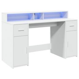 Berkfield Home Soft Desk with LED Lights White 140x55x91 cm Engineered Wood - Size: 140 x 55 x 91 cm - thumbnail 1