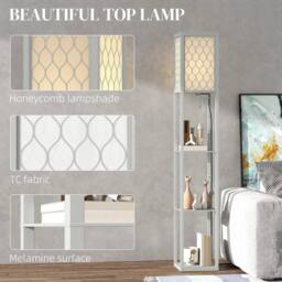 EONLION Modern Floor Lamp Light with Shelves Fabric Lampshade in Grey - thumbnail 5