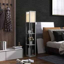EONLION Modern Floor Lamp Light with Shelves Fabric Lampshade in Grey - thumbnail 3