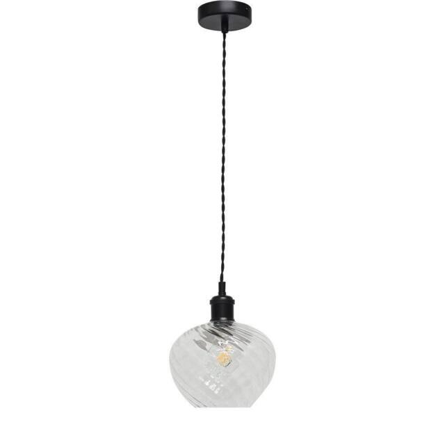 First Choice Lighting Bradson - Clear Swirl Glass Black Retro Pendant Fitting - image 1