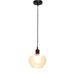 First Choice Lighting Bradson - Clear Swirl Glass Black Retro Pendant Fitting - thumbnail 2