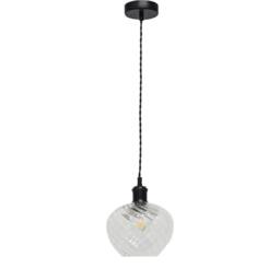 First Choice Lighting Bradson - Clear Swirl Glass Black Retro Pendant Fitting - thumbnail 1