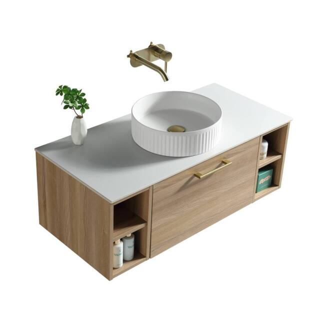 Bathroom Kingdom Piatta Oak Wall Hung Basin Drawer Vanity 1000mm - image 1