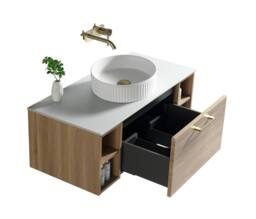 Bathroom Kingdom Piatta Oak Wall Hung Basin Drawer Vanity 1000mm - thumbnail 2