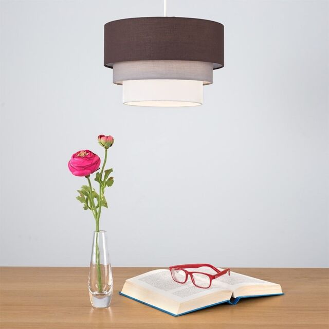 ValueLights Aztec Three Tier Easy Fit Fabric Ceiling Pendant Lamp Shade with Bulb in Brown - image 1