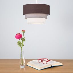 ValueLights Aztec Three Tier Easy Fit Fabric Ceiling Pendant Lamp Shade with Bulb in Brown - thumbnail 1