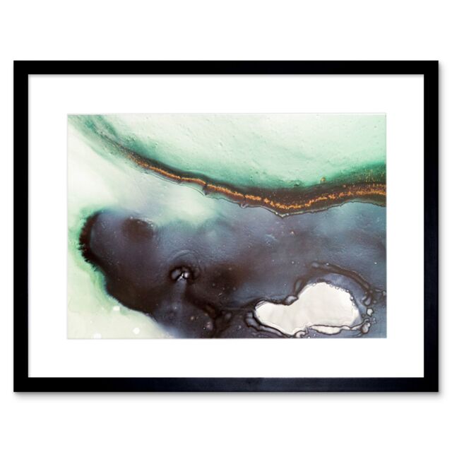 "Artery8 Wall Art Print Abstract Paint with Green Black Art Framed 9x7 inch - Size: W7"" x H9""" - image 1