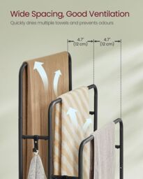 SONGMICS Large 3-Bar Freestanding Towel Rack 2 Hooks Storage Shelf in Black - thumbnail 4