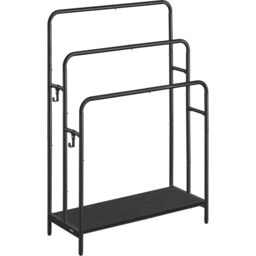 SONGMICS Large 3-Bar Freestanding Towel Rack 2 Hooks Storage Shelf in Black - thumbnail 6