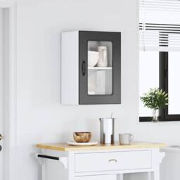 Berkfield Home Kitchen Wall Cabinet with Glass Door Kalmar Black Engineered Wood - thumbnail 3