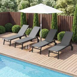 Costway 2PCS Patio Sun Lounger Chairs w/ Wheels Outdoor Recliner Chairs in Grey - thumbnail 7