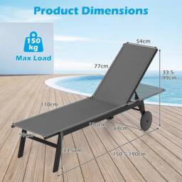 Costway 2PCS Patio Sun Lounger Chairs w/ Wheels Outdoor Recliner Chairs in Grey - thumbnail 3