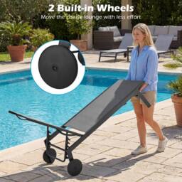 Costway 2PCS Patio Sun Lounger Chairs w/ Wheels Outdoor Recliner Chairs in Grey - thumbnail 5