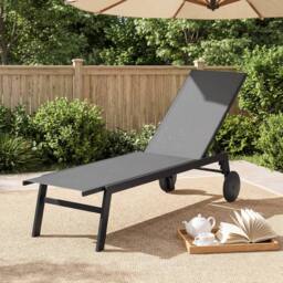 Costway 2PCS Patio Sun Lounger Chairs w/ Wheels Outdoor Recliner Chairs in Grey - thumbnail 6