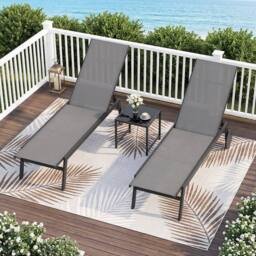 Costway 2PCS Patio Sun Lounger Chairs w/ Wheels Outdoor Recliner Chairs in Grey - thumbnail 2