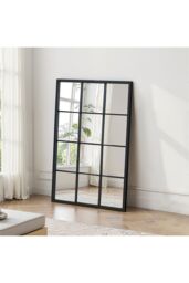Living and Home Classic Rectangular Black Metal Grid Window Mirror, 60cm W x 90cm H - Size: 60 cm W x 90 cm H - thumbnail 2