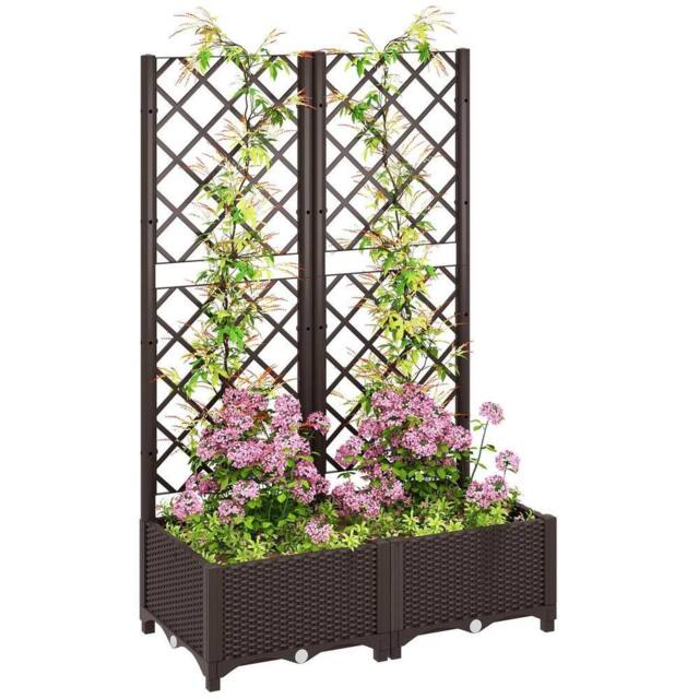 NESTLUNE Plastic Planter Box with Trellis, Vegetable Planter in Brown - Size: 1.25kg - image 1