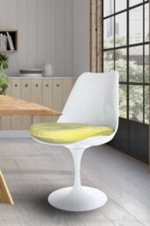 Fusion Living White Tulip Dining Chair with Luxurious Cushion in Yellow