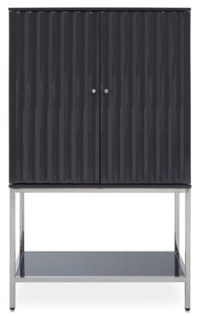 Orsina Grey Hi‑Gloss Cabinet, Round‑Door 2‑Door Storage Unit with 3 Internal Shelves, Polished Stainless Steel - image 1