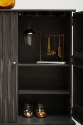 Orsina Grey Hi‑Gloss Cabinet, Round‑Door 2‑Door Storage Unit with 3 Internal Shelves, Polished Stainless Steel - thumbnail 2