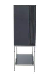 Orsina Grey Hi‑Gloss Cabinet, Round‑Door 2‑Door Storage Unit with 3 Internal Shelves, Polished Stainless Steel - thumbnail 5