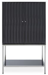 Orsina Grey Hi‑Gloss Cabinet, Round‑Door 2‑Door Storage Unit with 3 Internal Shelves, Polished Stainless Steel - thumbnail 1
