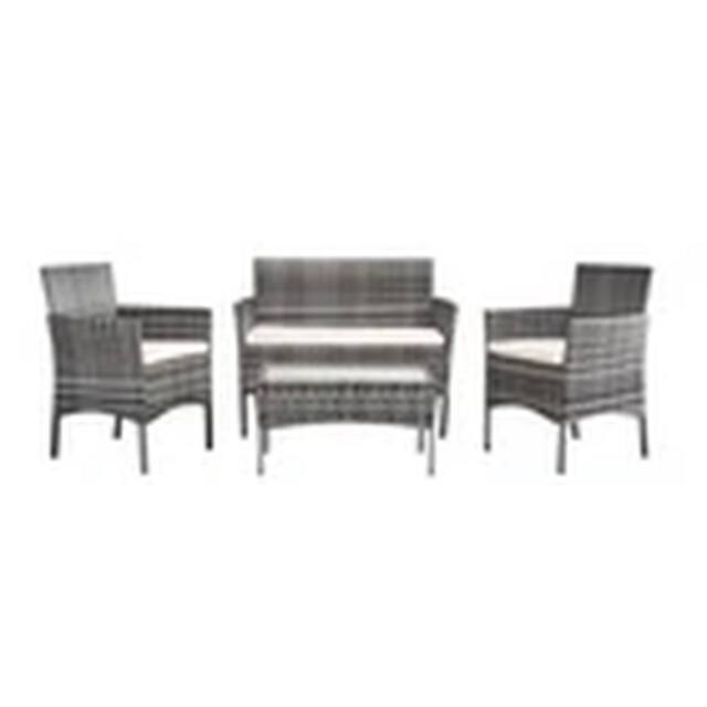 EONLION 4 PCS Rattan Garden Furniture Set Table Chairs Sofa Grey - image 1