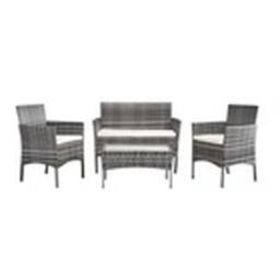 EONLION 4 PCS Rattan Garden Furniture Set Table Chairs Sofa Grey - thumbnail 1
