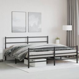 Berkfield Home Metal Bed Frame without Mattress with Footboard¬†Black 193x203cm in Black - Size: 193x203 cm - thumbnail 4