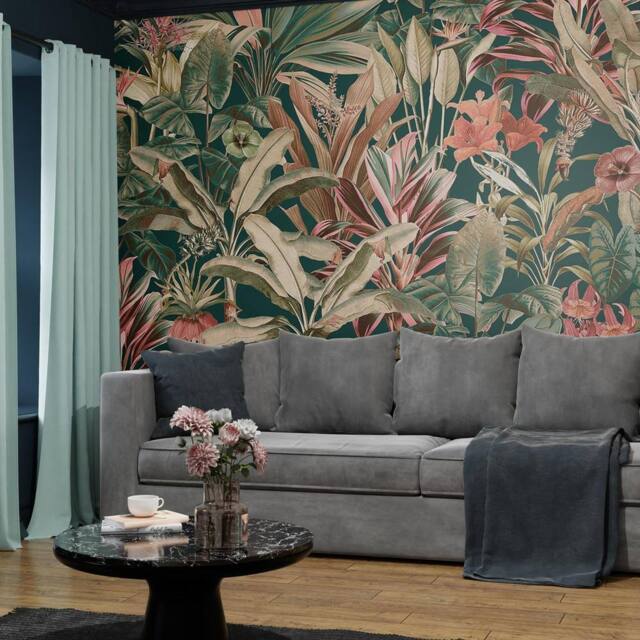 Superfresco Easy Funky Jungle Teal Print To Order 3m x 2.8m Mural in Blue - image 1