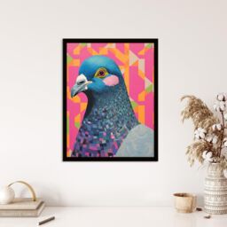 "Wee Blue Coo Wall Art Print Perky Pigeon Oil Painting Pink Orange Blue Vibrant Animal Portrait Art Framed - Size: W12"" x H16""" - thumbnail 4