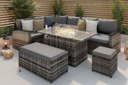 Furniture Maxi Rosen 9 Seater Rattan Garden Furniture Corner Sofa Set With Fire pit Dining Table & Storage Box in Grey - thumbnail 3