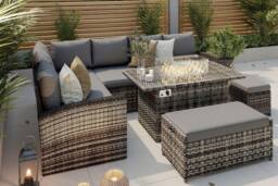 Furniture Maxi Rosen 9 Seater Rattan Garden Furniture Corner Sofa Set With Fire pit Dining Table & Storage Box in Grey - thumbnail 4