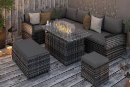 Furniture Maxi Rosen 9 Seater Rattan Garden Furniture Corner Sofa Set With Fire pit Dining Table & Storage Box in Grey - thumbnail 2