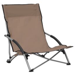 Berkfield Home Folding Beach Chairs 2 pcs Taupe Fabric in Beige - thumbnail 2