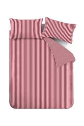 Catherine Lansfield 'Epping Textured Stripe' Reversible Duvet Cover Set in Burgundy - Size: Double - thumbnail 5