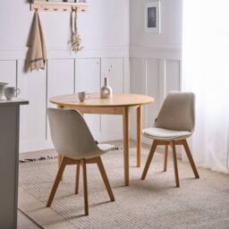 Wyld and Coco Set of 2 Off-White Fabric Dining Chairs Padded Seats Beechwood Legs in White - thumbnail 1
