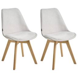 Wyld and Coco Set of 2 Off-White Fabric Dining Chairs Padded Seats Beechwood Legs in White - thumbnail 2