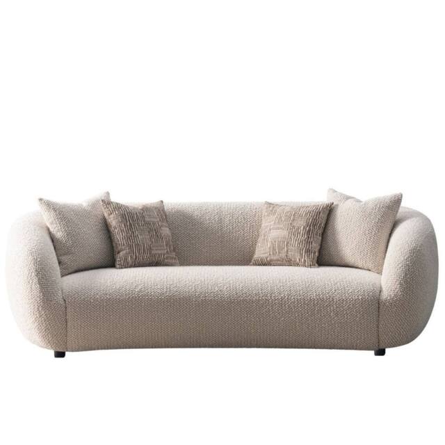 HOME LUXE INTERIOR Milano 3-Seater Cream Bouclé Sofa - Modern Curved Design with Pillows - image 1