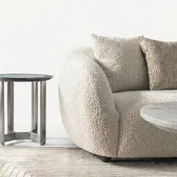 HOME LUXE INTERIOR Milano 3-Seater Cream Bouclé Sofa - Modern Curved Design with Pillows - thumbnail 3