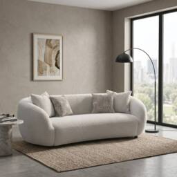 HOME LUXE INTERIOR Milano 3-Seater Cream Bouclé Sofa - Modern Curved Design with Pillows - thumbnail 7