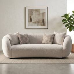HOME LUXE INTERIOR Milano 3-Seater Cream Bouclé Sofa - Modern Curved Design with Pillows - thumbnail 5
