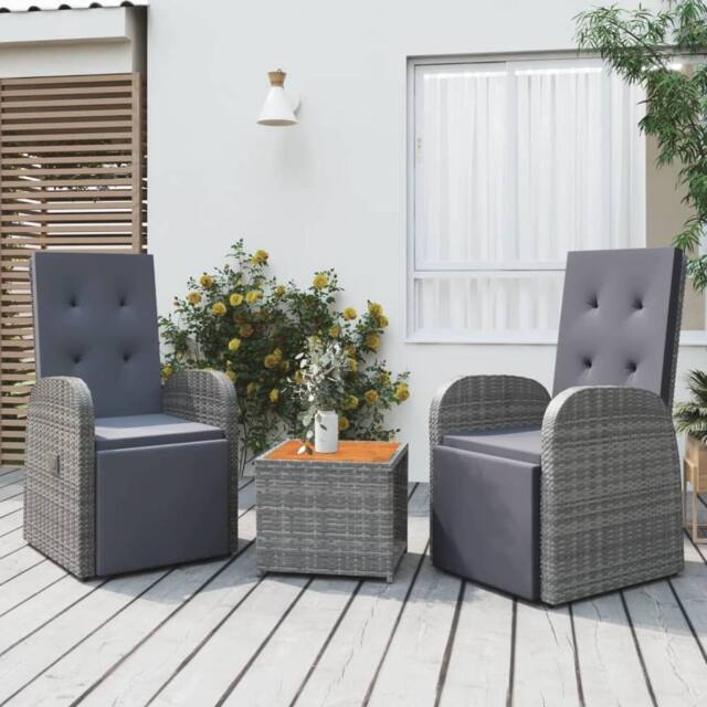 Berkfield Home 3 Piece Garden Lounge Set Grey Poly Rattan&Solid Wood Acacia - image 1