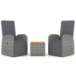 Berkfield Home 3 Piece Garden Lounge Set Grey Poly Rattan&Solid Wood Acacia - thumbnail 2